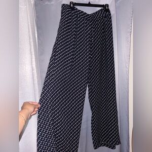 Women's Navy Patterned Wide-Leg Pants